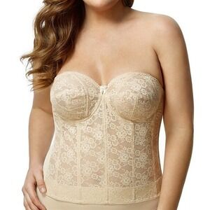 NWOT Elila 42F Lace Strapless Longline Bustier Bra 6621 Beige 128668